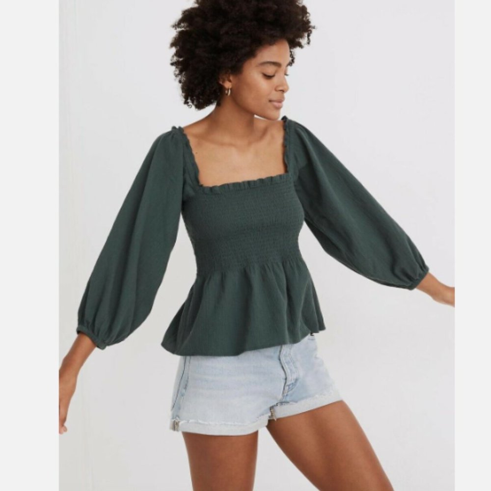 Madewell Lucie Smocked Peplum Top, Size 12
